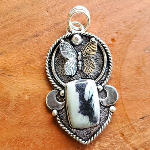 New Kammererite 925 Silver Double Crescent Moon Butterfly Pendant.